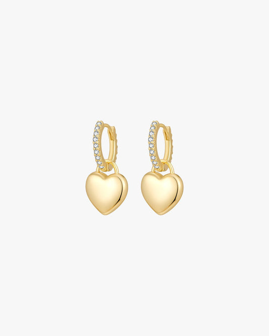 Gold Heart Drop Earrings with Crystal-Embellished Hoops – Romantic Dangle Design
