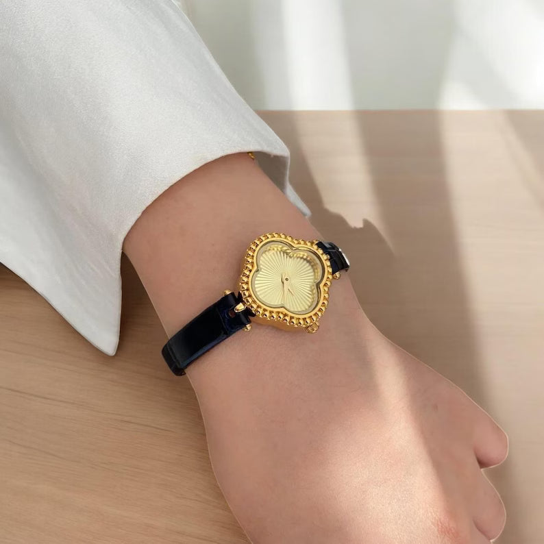 Elegant Clover Dial Leather Strap Watch – Multiple Colors