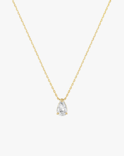 Gold Teardrop Pendant Necklace with Clear Stone