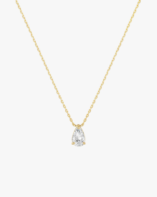 Gold Teardrop Pendant Necklace with Clear Stone