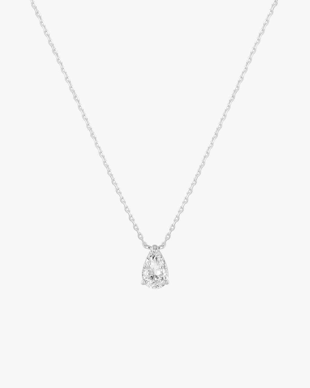 Elegant pear-shaped diamond pendant necklace on a delicate silver chain, perfect for luxury jewelry lovers and fashion enthusiasts.