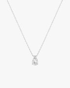 Elegant pear-shaped diamond pendant necklace on a delicate silver chain, perfect for luxury jewelry lovers and fashion enthusiasts.