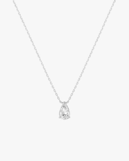 Silver Teardrop Pendant Necklace with Clear Stone