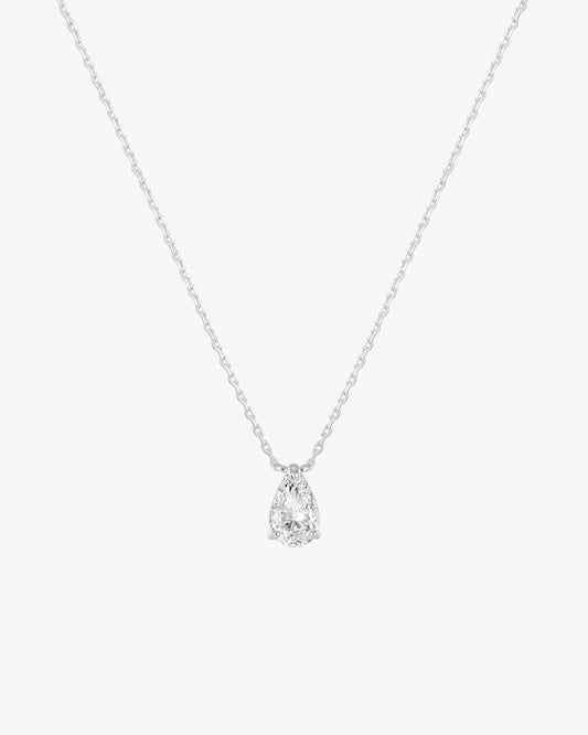 Silver Teardrop Pendant Necklace with Clear Stone
