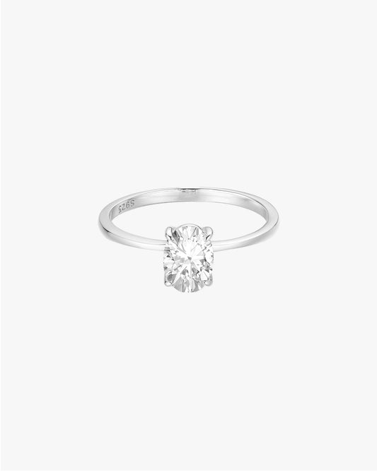 Solitaire Oval Stone Ring in Silver Tone