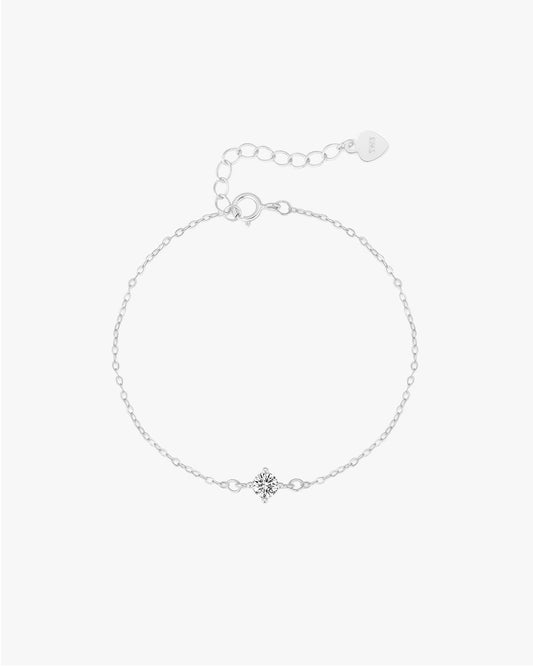 Silver Bracelet with Centered Round Clear Stone