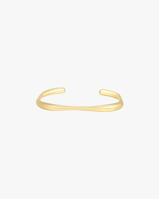 Gold Open Cuff Bangle with Smooth Wave Design