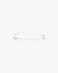 Minimalist silver cuff bracelet on white background, sleek and modern design, unisex jewelry accessory, perfect for fashion-forward style.