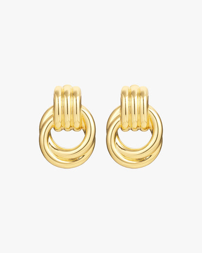Polished Gold-Plated Triple Ring Stud Earrings