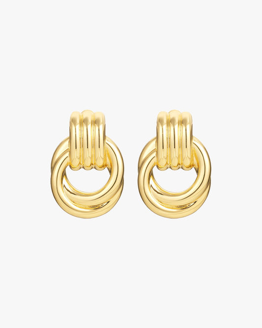 Polished Gold-Plated Triple Ring Stud Earrings