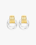 Gold and silver hoop earrings with interlocking design, modern jewelry, minimalist style, fashion accessories, elegant women's earrings.