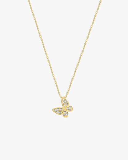 Gold-Toned Necklace with Crystal-Studded Butterfly Pendant