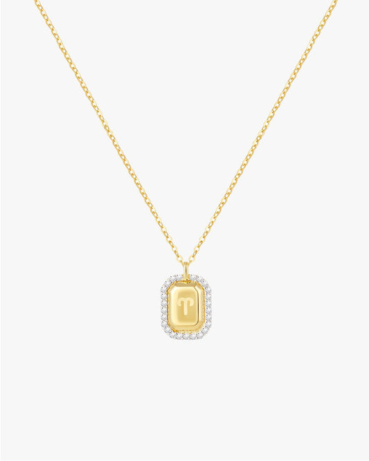Gold-Toned Zodiac Pendant Necklace with Clear Stone Border