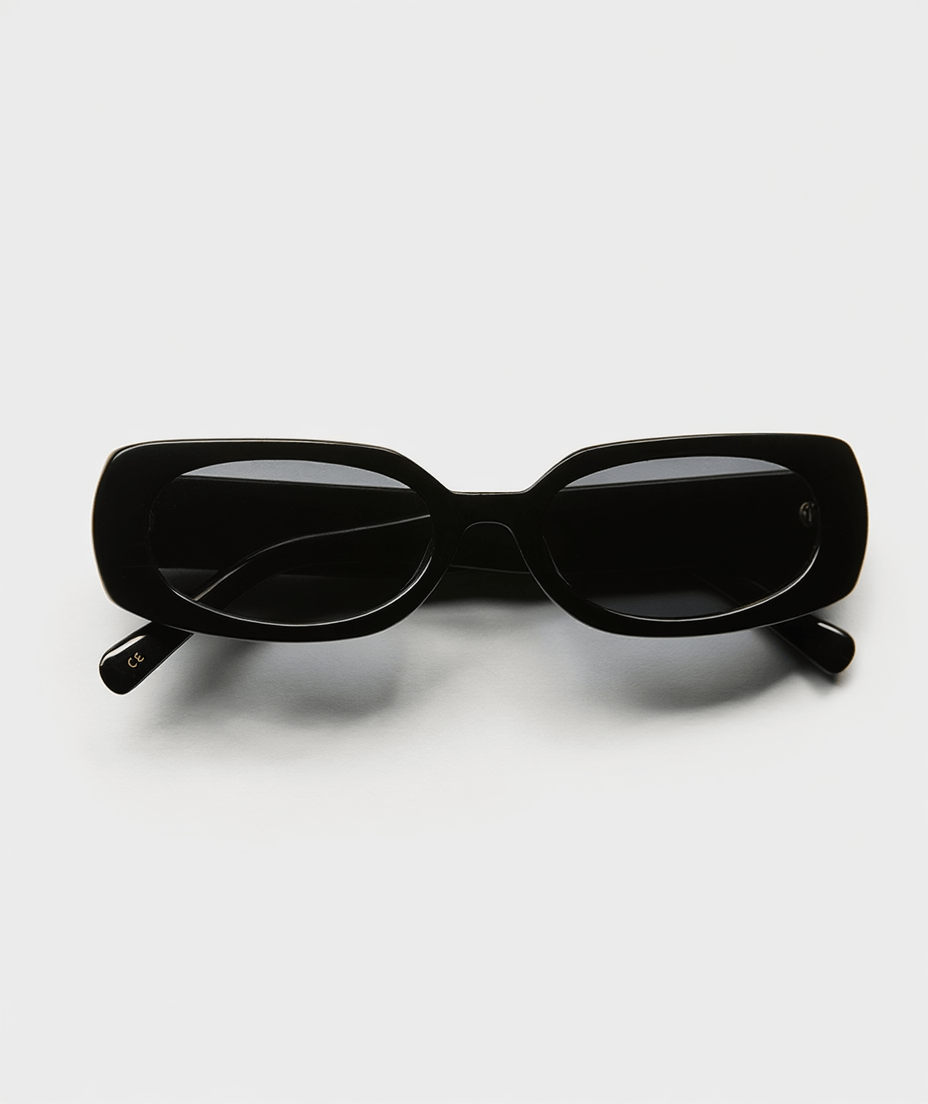Women’s Slim Rectangular 90s-Inspired Sunglasses with Black Frame & Smoke Grey Lenses