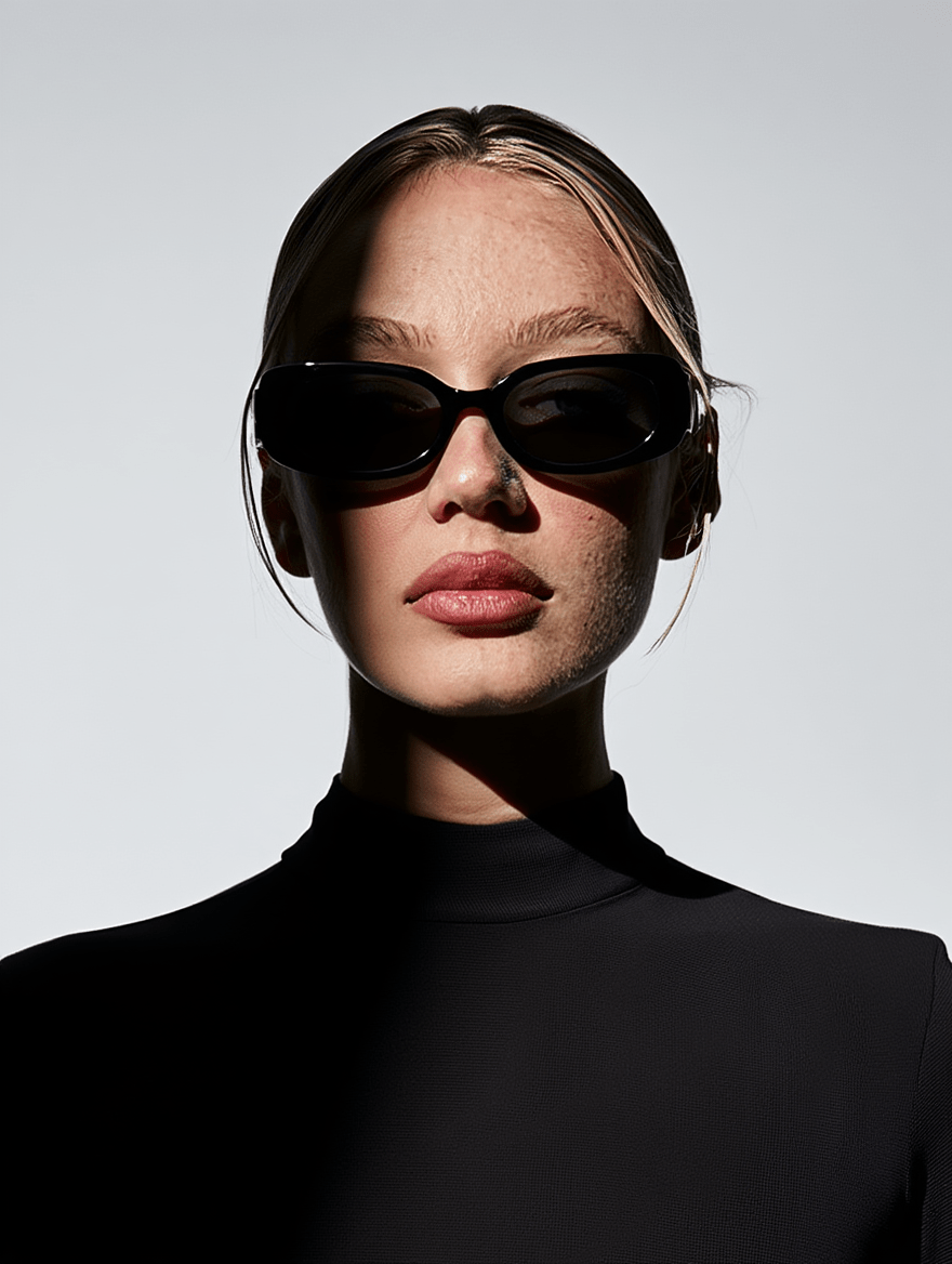 Women’s Slim Rectangular 90s-Inspired Sunglasses with Black Frame & Smoke Grey Lenses