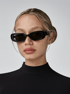 Women’s Slim Rectangular 90s-Inspired Sunglasses with Black Frame & Smoke Grey Lenses