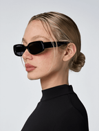 Women’s Slim Rectangular 90s-Inspired Sunglasses with Black Frame & Smoke Grey Lenses