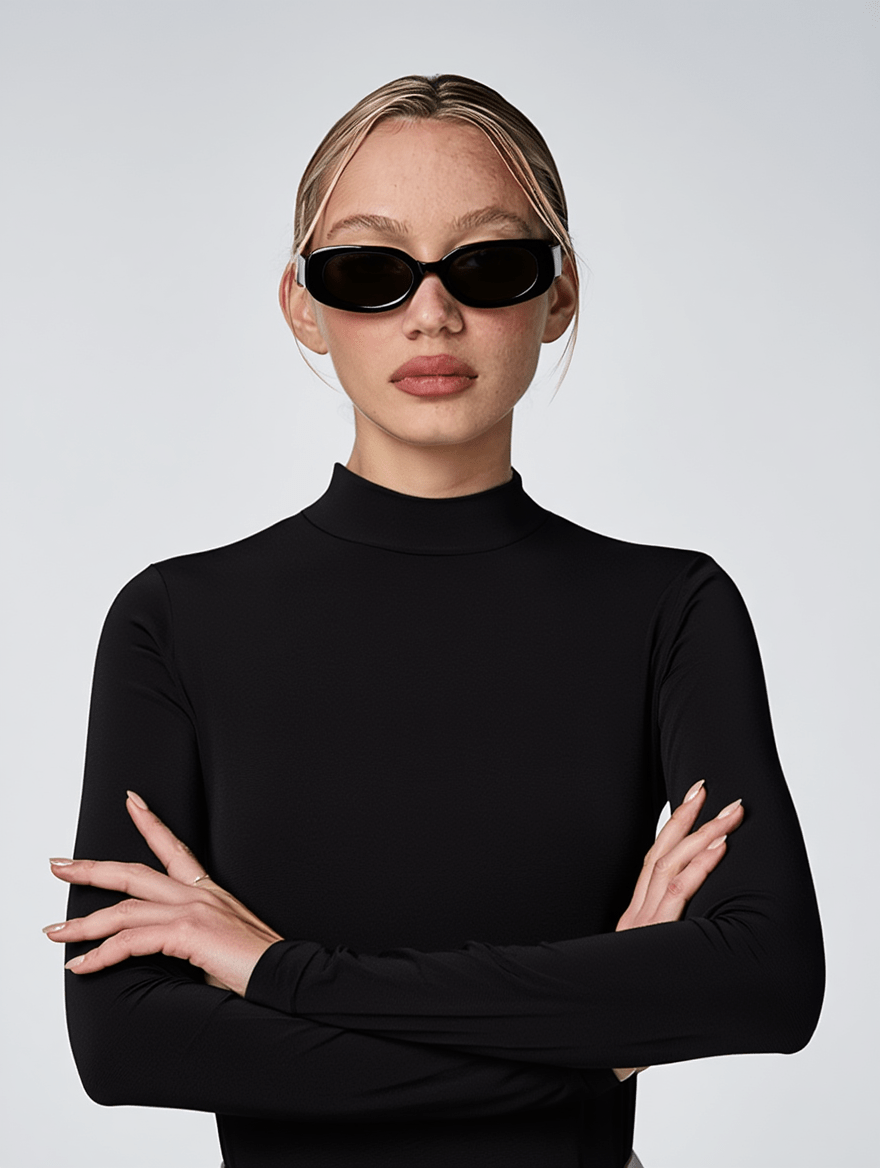 Women’s Slim Rectangular 90s-Inspired Sunglasses with Black Frame & Smoke Grey Lenses