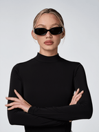 Women’s Slim Rectangular 90s-Inspired Sunglasses with Black Frame & Smoke Grey Lenses