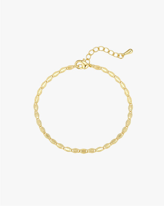 Gold Bracelet with Textured Oval Links and Adjustable Chain