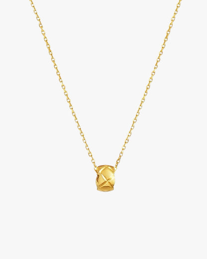 Gold Necklace with Textured Barrel Pendant