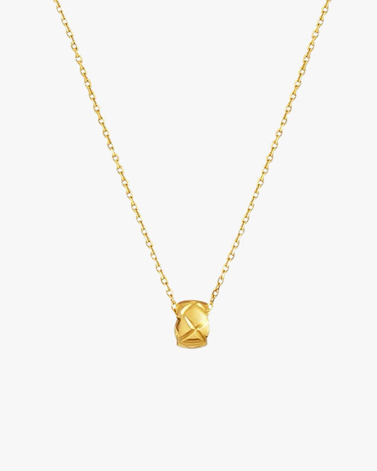 Gold Necklace with Textured Barrel Pendant