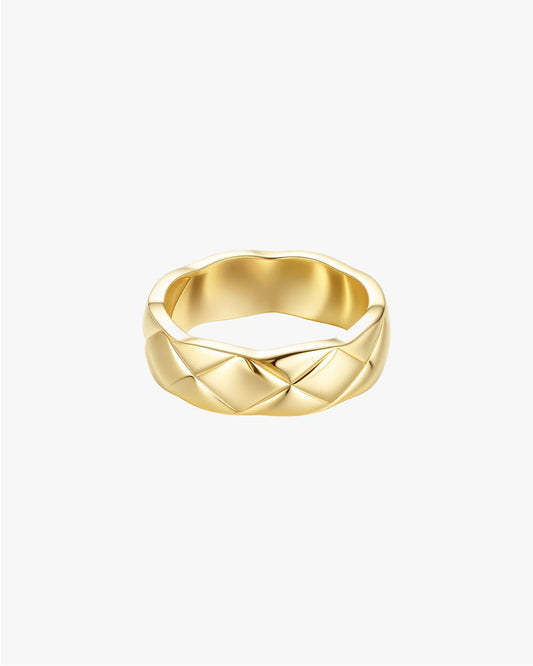 Chunky Gold-Tone Band Ring with Quilted Texture