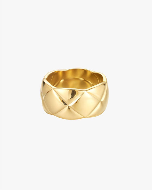 Gold-Tone Wide Band Ring with Sculpted Geometric Surface