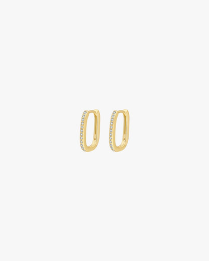 Gold Rectangular Hoop Earrings with Cubic Zirconia – Dainty Huggie Style