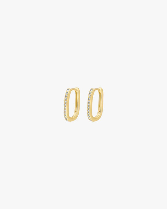 Gold Rectangular Hoop Earrings with Cubic Zirconia – Dainty Huggie Style