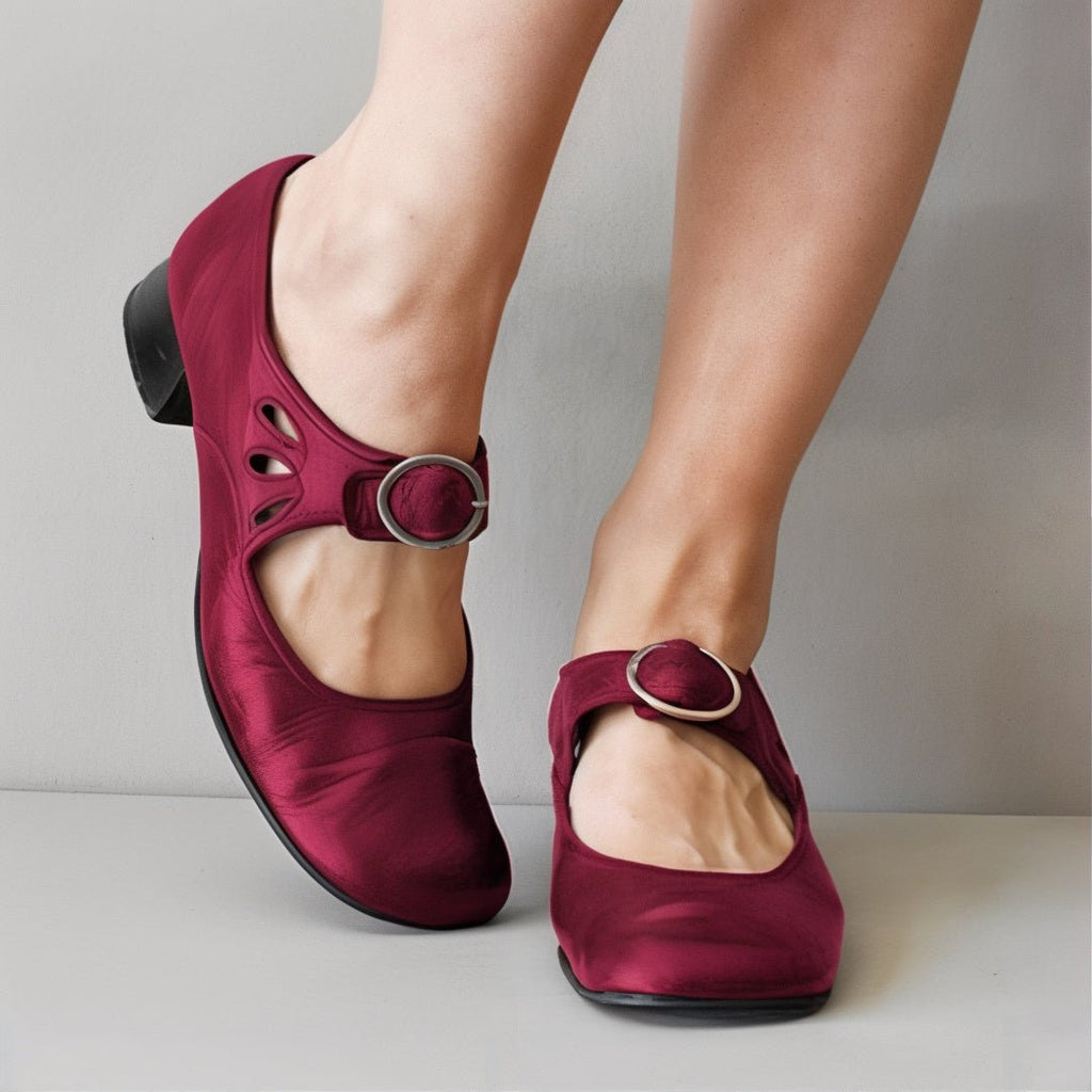 Women Round Toe Mary Janes Low Heel Buckle Shoes Lady Comfort Loafers