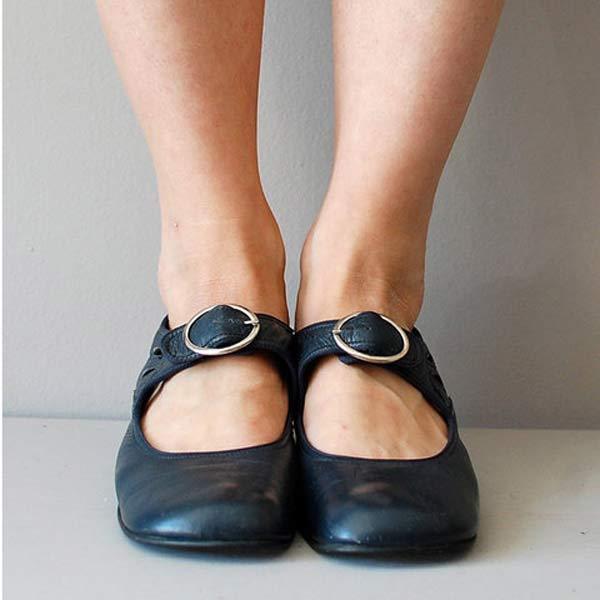 Women Round Toe Mary Janes Low Heel Buckle Shoes Lady Comfort Loafers
