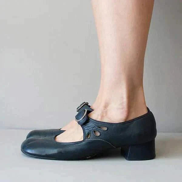 Women Round Toe Mary Janes Low Heel Buckle Shoes Lady Comfort Loafers