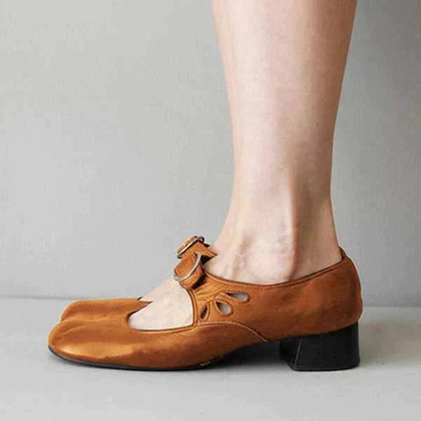 Women Round Toe Mary Janes Low Heel Buckle Shoes Lady Comfort Loafers
