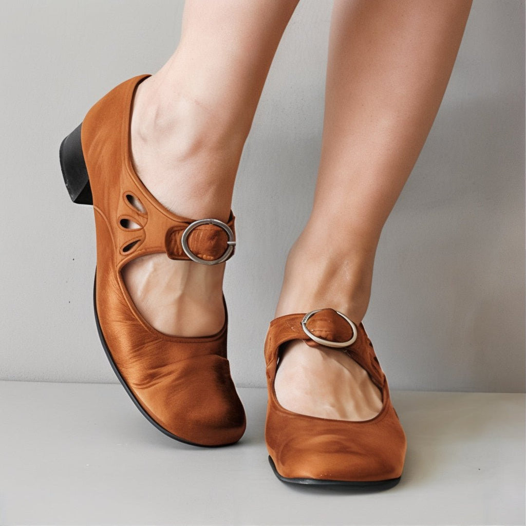 Women Round Toe Mary Janes Low Heel Buckle Shoes Lady Comfort Loafers