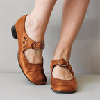 Women Round Toe Mary Janes Low Heel Buckle Shoes Lady Comfort Loafers