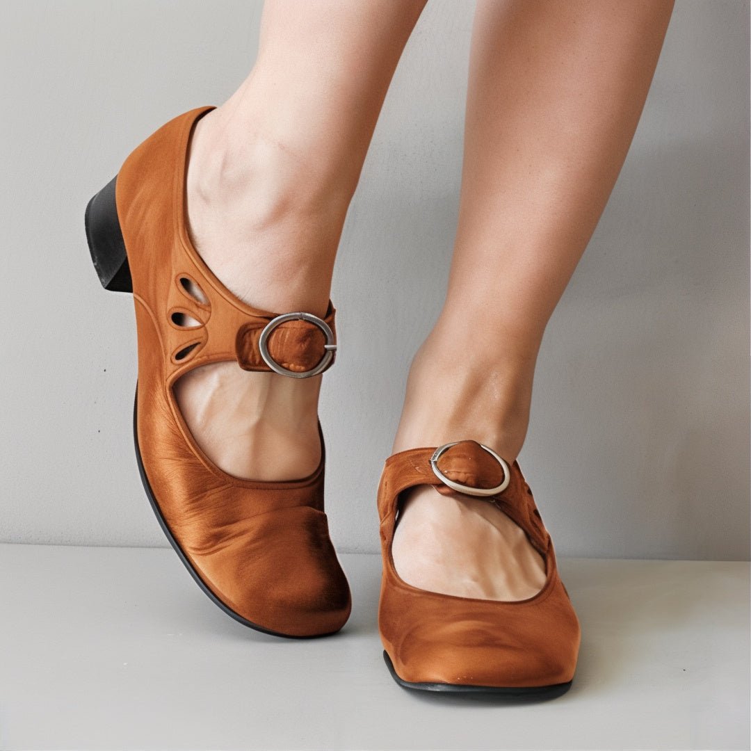 Women Round Toe Mary Janes Low Heel Buckle Shoes Lady Comfort Loafers