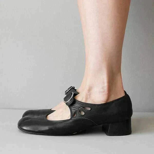 Women Round Toe Mary Janes Low Heel Buckle Shoes Lady Comfort Loafers
