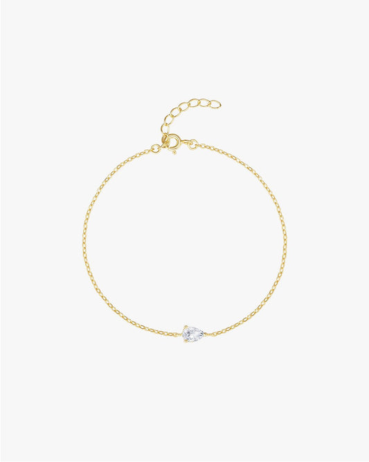 Gold Bracelet with Teardrop-Shaped Clear Stone