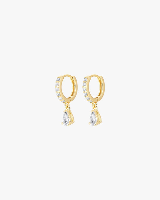 Gold-Plated Drop Hoop Earrings with Cubic Zirconia – Teardrop Accent