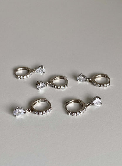 Silver Hoop Earrings with Teardrop Cubic Zirconia Charm