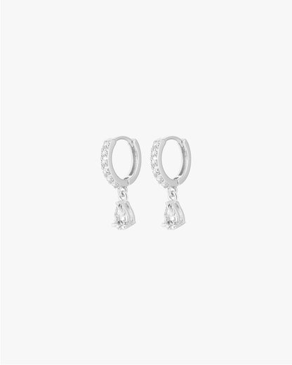 Silver Hoop Earrings with Teardrop Cubic Zirconia Charm