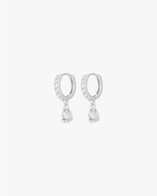 Silver Hoop Earrings with Teardrop Cubic Zirconia Charm