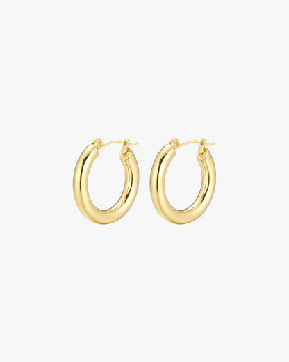Gold Polished Chunky Hoop Earrings – Minimalist Round Design