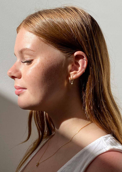 Gold Dangle Earrings with Linked Oval Loops and Star Cubic Zirconia Drop – Lightweight Minimalist Design