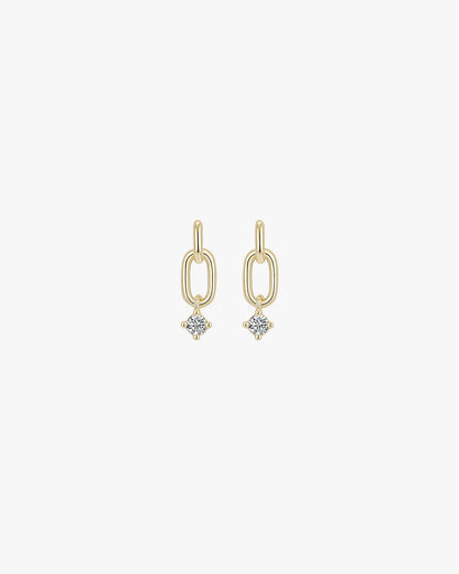 Gold Dangle Earrings with Linked Oval Loops and Star Cubic Zirconia Drop – Lightweight Minimalist Design