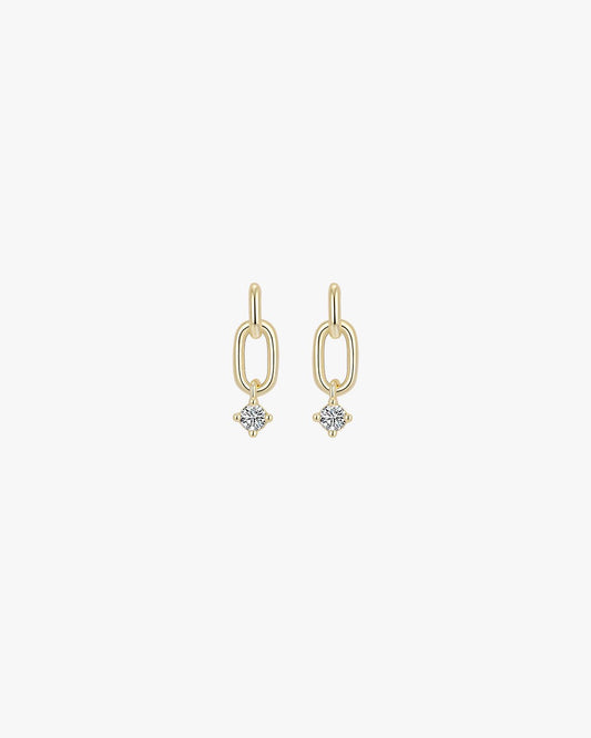 Gold Dangle Earrings with Linked Oval Loops and Star Cubic Zirconia Drop – Lightweight Minimalist Design