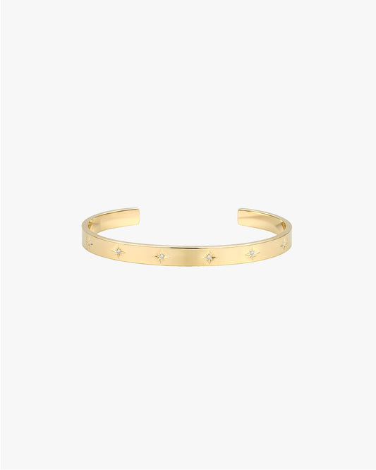 Gold Bangle Bracelet with Star-Set Detailing