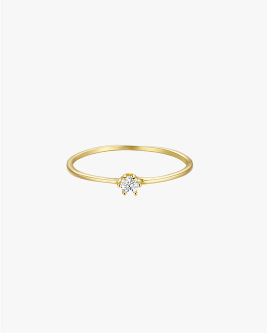 Gold-Tone Slim Band Ring with Solitaire Stone