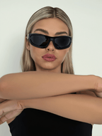 Women’s Wraparound Sunglasses with Black Frame & Smoke-Tinted Lenses
